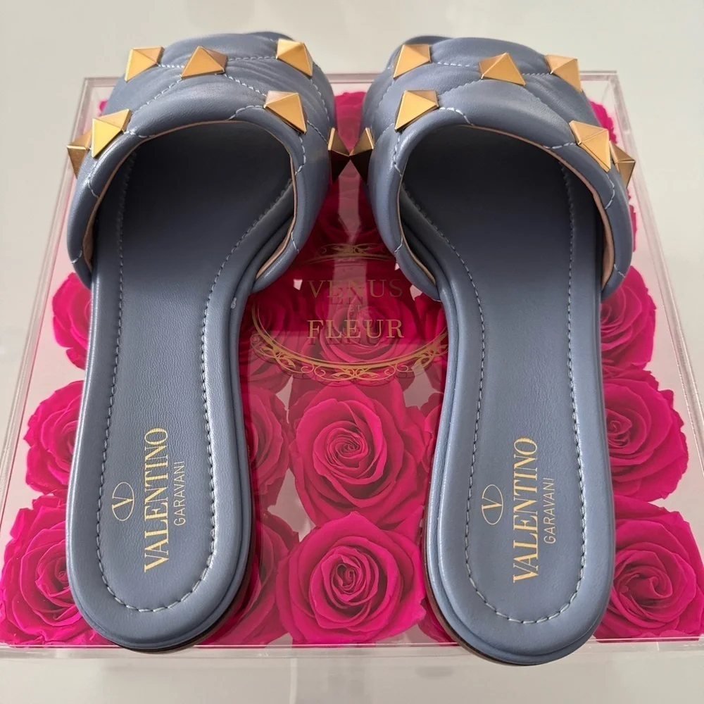 Valentino Roman Stud Flat Slide Sandal In Quilted Nappa Slipper size 38 /8 - Picture 9 of 14